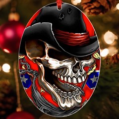 Confederate Flag Usa America United States Csa Civil War Rebel Dixie Military Poster Skull Uv Print Acrylic Ornament Oval