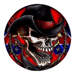 Confederate Flag Usa America United States Csa Civil War Rebel Dixie Military Poster Skull Round Glass Fridge Magnet (4 pack) Front