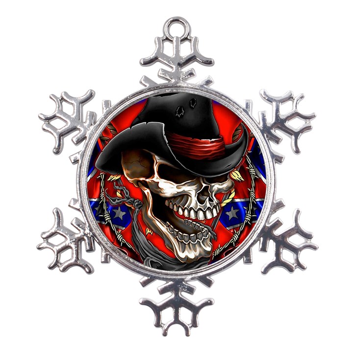 Confederate Flag Usa America United States Csa Civil War Rebel Dixie Military Poster Skull Metal Large Snowflake Ornament