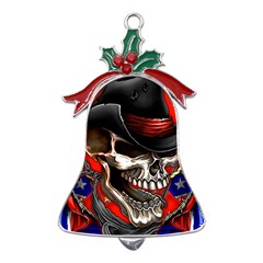 Confederate Flag Usa America United States Csa Civil War Rebel Dixie Military Poster Skull Metal Holly Leaf Bell Ornament by Ket1n9