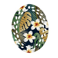 Seamless Pattern With Tropical Strelitzia Flowers Leaves Exotic Background Ornament (oval Filigree)