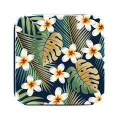 Seamless Pattern With Tropical Strelitzia Flowers Leaves Exotic Background Square Metal Box (black) by Ket1n9