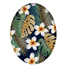 Seamless Pattern With Tropical Strelitzia Flowers Leaves Exotic Background Oval Glass Fridge Magnet (4 Pack) by Ket1n9