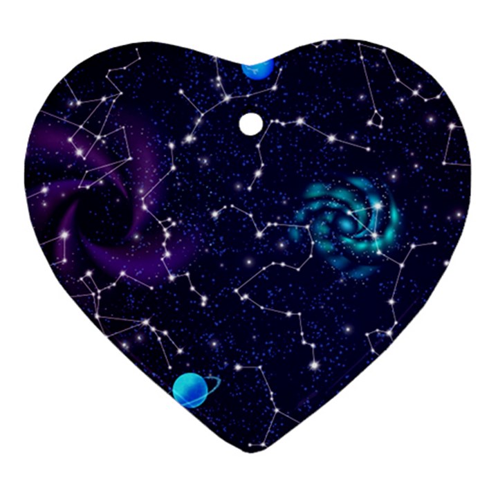 Realistic Night Sky Poster With Constellations Heart Ornament (Two Sides)