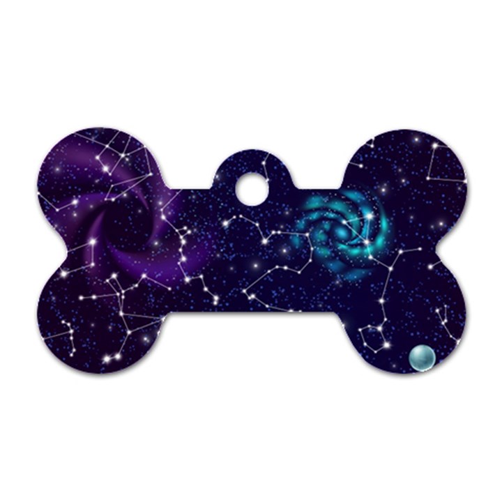 Realistic Night Sky Poster With Constellations Dog Tag Bone (Two Sides)