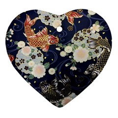 Japanese Wave Koi Illustration Pattern Ornament (heart) by Ndabl3x