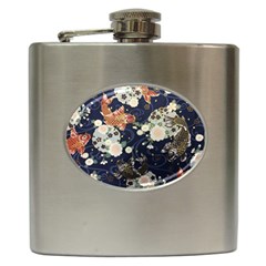 Japanese Wave Koi Illustration Pattern Hip Flask (6 Oz)