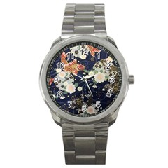 Japanese Wave Koi Illustration Pattern Sport Metal Watch