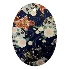 Japanese Wave Koi Illustration Pattern Oval Ornament (two Sides)