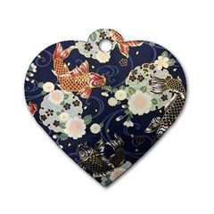 Japanese Wave Koi Illustration Pattern Dog Tag Heart (two Sides)