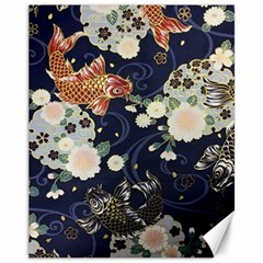 Japanese Wave Koi Illustration Pattern Canvas 11  X 14 