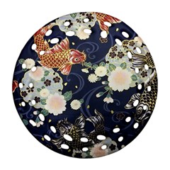 Japanese Wave Koi Illustration Pattern Ornament (round Filigree)