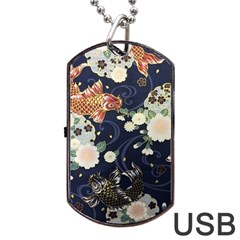 Japanese Wave Koi Illustration Pattern Dog Tag Usb Flash (two Sides)