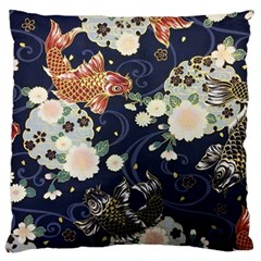 Japanese Wave Koi Illustration Pattern Large Cushion Case (one Side) by Ndabl3x