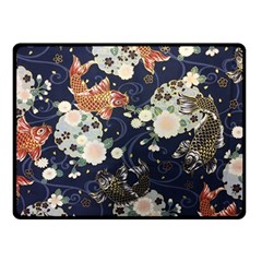 Japanese Wave Koi Illustration Pattern Two Sides Fleece Blanket (small) by Ndabl3x