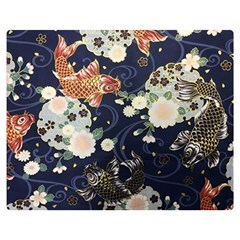 Japanese Wave Koi Illustration Pattern Two Sides Premium Plush Fleece Blanket (teen Size) by Ndabl3x