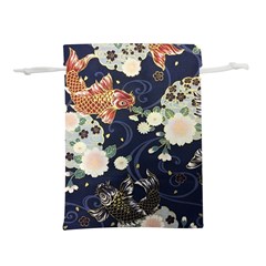 Japanese Wave Koi Illustration Pattern Lightweight Drawstring Pouch (s)