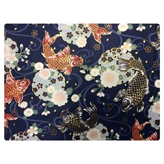 Japanese Wave Koi Illustration Pattern Premium Plush Fleece Blanket (extra Small)