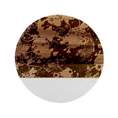 Japanese Wave Koi Illustration Pattern Marble Wood Coaster (round)