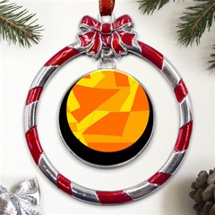 Pattern Abstract Triangle Simple Metal Red Ribbon Round Ornament by Bedest