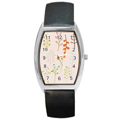 Boho Pattern Berries Flowers Nature Barrel Style Metal Watch by Bedest