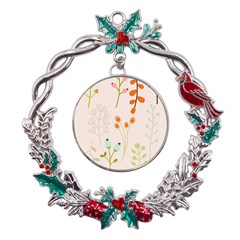 Boho Pattern Berries Flowers Nature Metal X mas Wreath Holly Leaf Ornament by Bedest