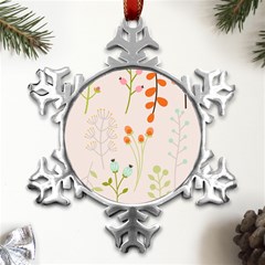 Boho Pattern Berries Flowers Nature Metal Small Snowflake Ornament by Bedest