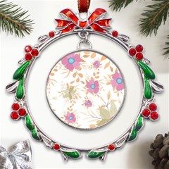 Flowers Blossom Spring Garden Metal X mas Wreath Ribbon Ornament