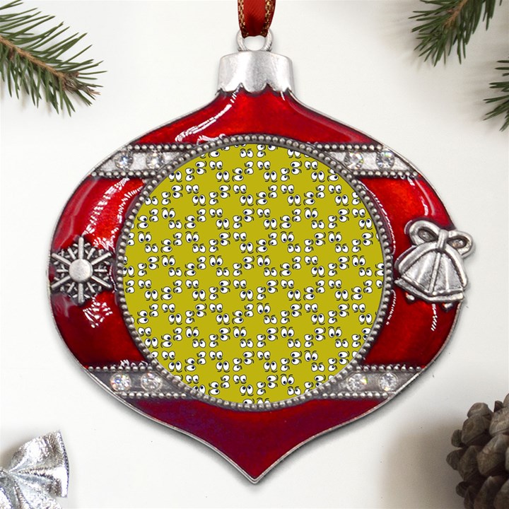 Eyes Pattern Metal Snowflake And Bell Red Ornament