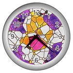 Architecture Glass Abstract Pattern Wall Clock (Silver) Front