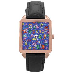 Grateful Dead Dancing Bears Pattern Rose Gold Leather Watch 