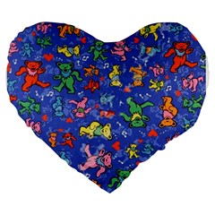 Grateful Dead Dancing Bears Pattern Large 19  Premium Flano Heart Shape Cushions by Salmanaz77