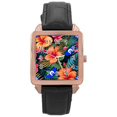 Tropical Flowers With Torres Strait (zenadth Kes) Flag On Rose Gold Leather Watch  by DeadlyWatchesClocks2024