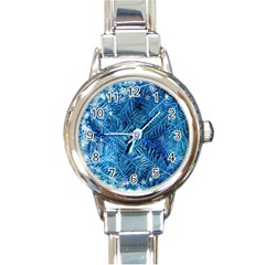 Blue Christmas Tree Branch Texture, Winter Texture, Tree Texture, Tree Branches Round Italian Charm Watch by kyorashop23