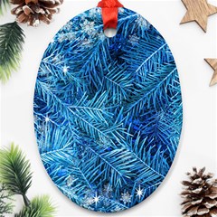 Blue Christmas Tree Branch Texture, Winter Texture, Tree Texture, Tree Branches Ornament (oval)