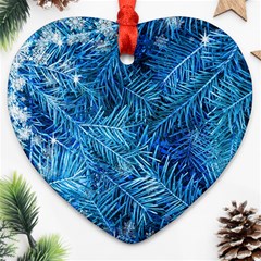 Blue Christmas Tree Branch Texture, Winter Texture, Tree Texture, Tree Branches Ornament (heart)