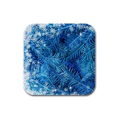 Blue Christmas Tree Branch Texture, Winter Texture, Tree Texture, Tree Branches Rubber Square Coaster (4 Pack) by kyorashop23