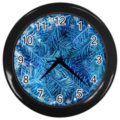 Blue Christmas Tree Branch Texture, Winter Texture, Tree Texture, Tree Branches Wall Clock (black) by kyorashop23