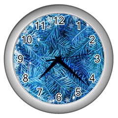 Blue Christmas Tree Branch Texture, Winter Texture, Tree Texture, Tree Branches Wall Clock (silver) by kyorashop23