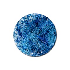 Blue Christmas Tree Branch Texture, Winter Texture, Tree Texture, Tree Branches Rubber Round Coaster (4 Pack) by kyorashop23