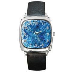 Blue Christmas Tree Branch Texture, Winter Texture, Tree Texture, Tree Branches Square Metal Watch by kyorashop23