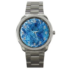 Blue Christmas Tree Branch Texture, Winter Texture, Tree Texture, Tree Branches Sport Metal Watch by kyorashop23