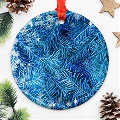 Blue Christmas Tree Branch Texture, Winter Texture, Tree Texture, Tree Branches Round Ornament (two Sides) by kyorashop23