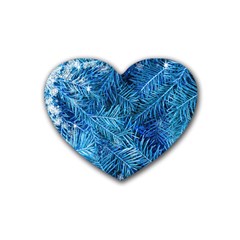 Blue Christmas Tree Branch Texture, Winter Texture, Tree Texture, Tree Branches Rubber Heart Coaster (4 Pack) by kyorashop23