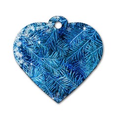 Blue Christmas Tree Branch Texture, Winter Texture, Tree Texture, Tree Branches Dog Tag Heart (two Sides) by kyorashop23