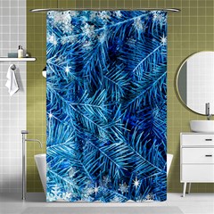 Blue Christmas Tree Branch Texture, Winter Texture, Tree Texture, Tree Branches Shower Curtain 48  X 72  (small)  by kyorashop23