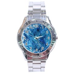 Blue Christmas Tree Branch Texture, Winter Texture, Tree Texture, Tree Branches Stainless Steel Analogue Watch by kyorashop23