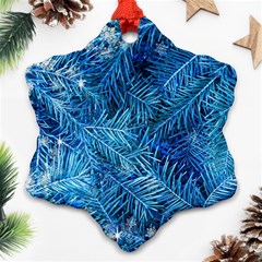 Blue Christmas Tree Branch Texture, Winter Texture, Tree Texture, Tree Branches Snowflake Ornament (two Sides)