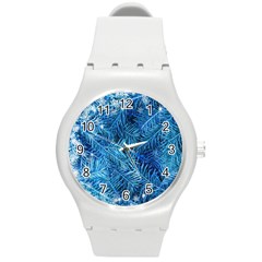 Blue Christmas Tree Branch Texture, Winter Texture, Tree Texture, Tree Branches Round Plastic Sport Watch (m) by kyorashop23