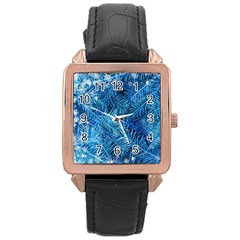 Blue Christmas Tree Branch Texture, Winter Texture, Tree Texture, Tree Branches Rose Gold Leather Watch  by kyorashop23